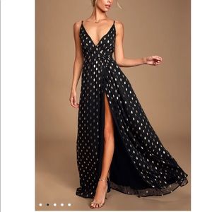 Lulus Galaxy nights black and gold maxi XS